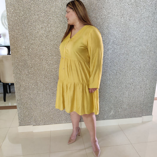 Yellow Linen Silk Short Dress