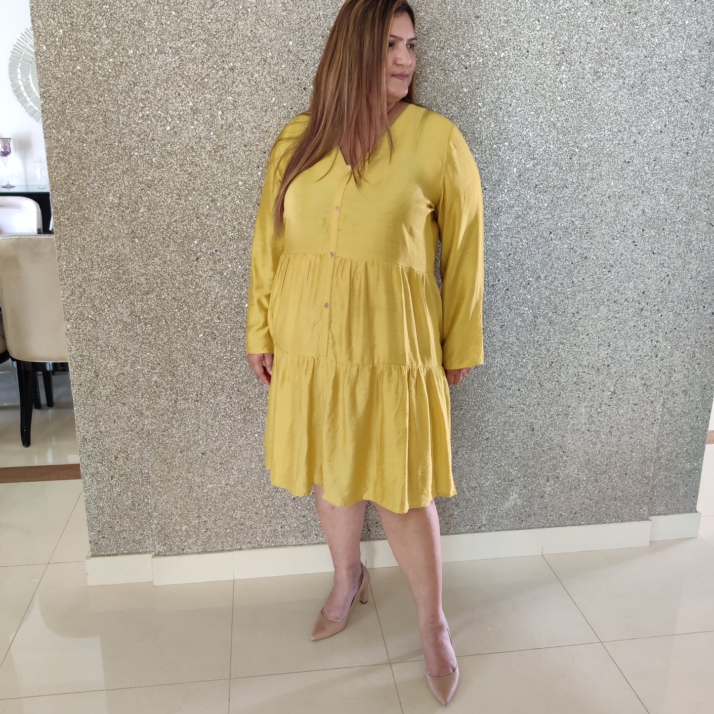 Yellow Linen Silk Short Dress